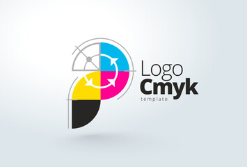 Logo Letter P and CMYK color Print theme. Template design vector. White background
