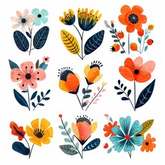 Hand-drawn flowers and leaves for creativity