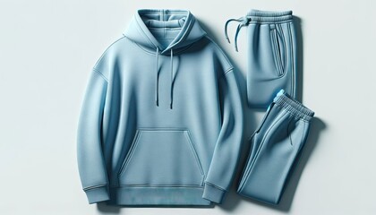 Modern Light Blue Hoodie and Sweatpants Set on Plain Background - 717922647