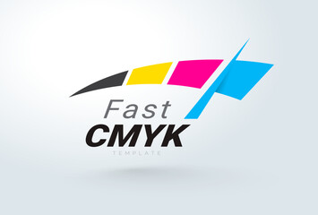 Logo Fast Print. CMYK printing theme. Template design vector. White background.