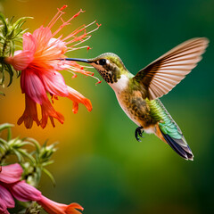 lifestyle photo hummingbird on a flower.