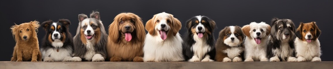 Diverse Canine Line-Up: Expressive Faces of Various Dog Breeds - Generative AI