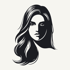 Portrait of beautiful woman with long hair. Vector illustration in black and white.