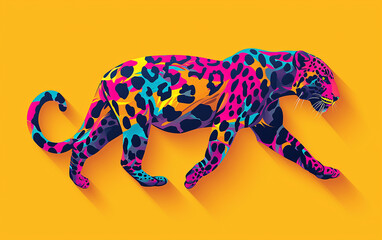 Fototapeta premium pantera design de adesivo, arte, criativo, cores fortes, fundo de cor sólida