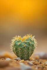 A small, heart-shaped cactus centered in a warm, golden background, offering a unique and natural twist on love themes.