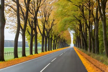 Obraz premium a row of trees on either side,