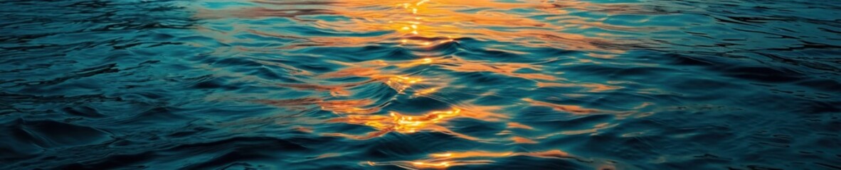 A wide river, sea or ocean with heart-shaped ripples glinting under the golden light of the setting sun.