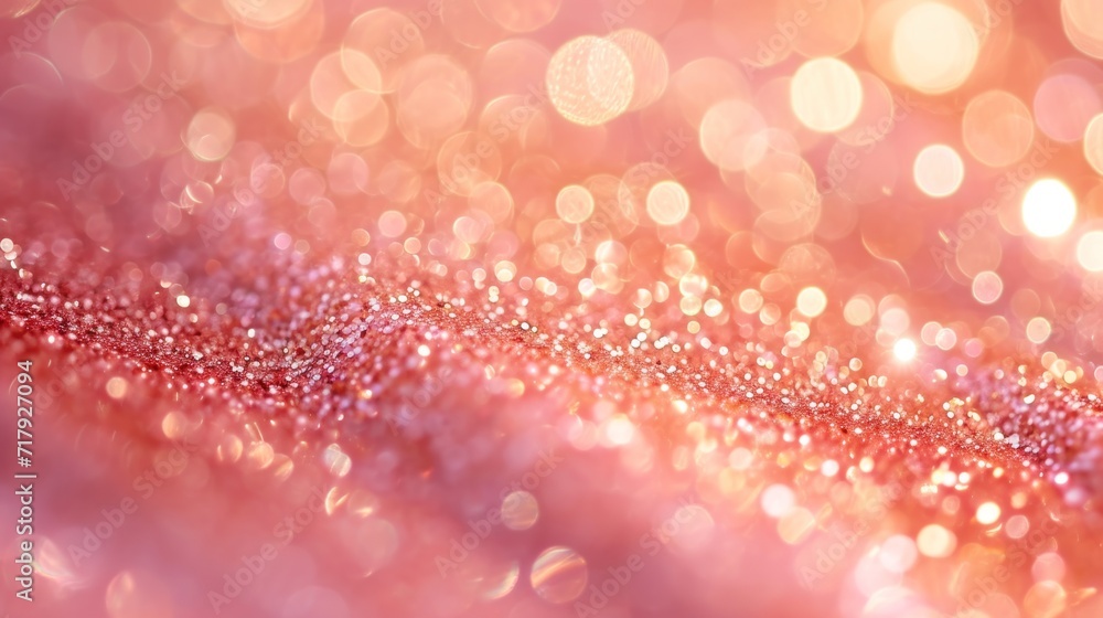 Poster a pink glittering surface with a bokeh effect creating a dazzling and romantic atmosphere, ideal for