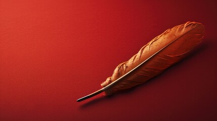 A backdrop with an elegant quill pen rests on a deep red background, suggesting themes of love letters and classic romance.