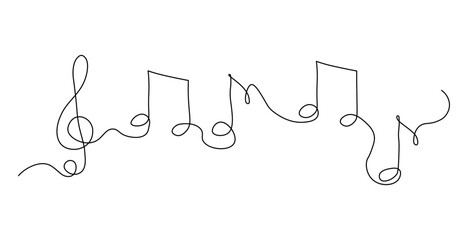 One continuous line drawing of musical notes. Minimalist music symbol or logo. Musical concept