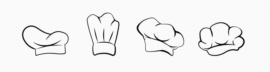 Chefs bakery hats set. Culinary chef headwear for food preparation and cooking with professional folds and trendy vector gourmet design