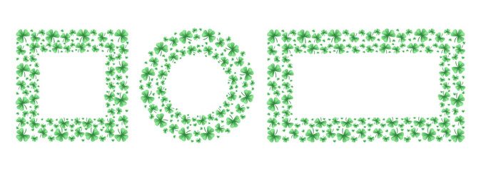 Set of frames with clover leaves. Shamrock. Decorative element for St. Patrick's Day design