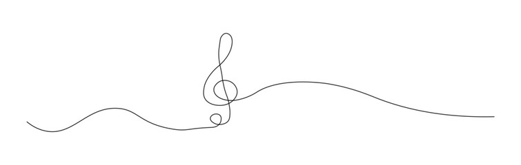 Treble clef continuous line drawing. Minimalist logo. Linear key music note symbol