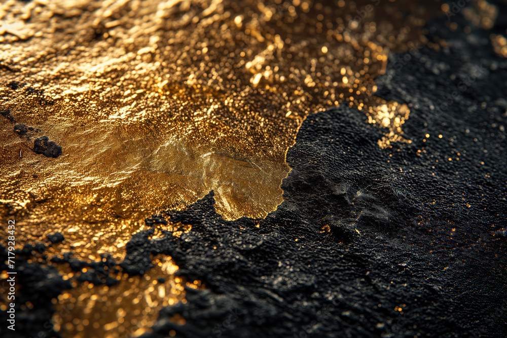 Aufkleber golden layers on a black rock. background image. created with generative ai technology