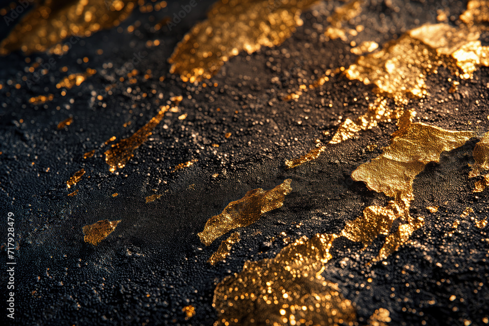 Aufkleber golden layers on a black rock. background image. created with generative ai technology