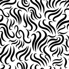 Abstract curly lines seamless pattern. Black thick wavy lines on white background. Creative art texture for printing on various surfaces or usage in graphic design projects.