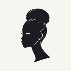 Black and white vector illustration of a beautiful African American woman in profile.