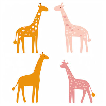 Clipart de girafas nas cores rosa, bege e laranja isolado no fundo branco