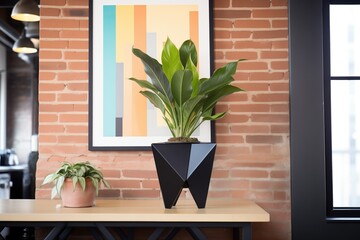a zz plant in a geometric black pot in an urban loft