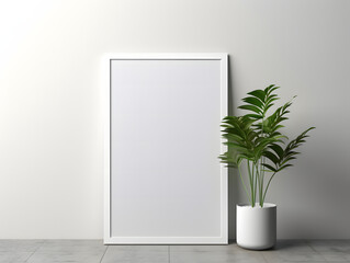 3D modern interior with blank poster frame mockup in the wall