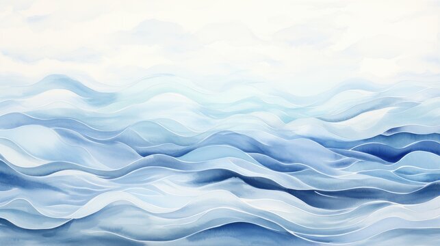 top-view watercolor waves in blue and white background. aesthetic painting for visual creations