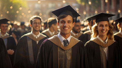 Obraz premium University graduates in gowns and academic caps