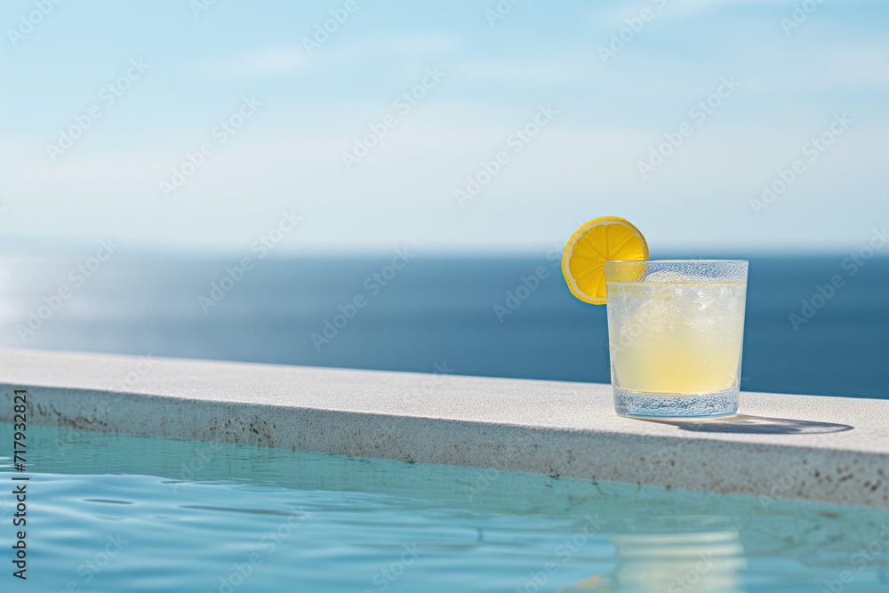 Poster cocktail at the pool. background image. created with generative ai technology