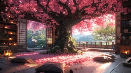 beautiful anime japan background, japan room, background, generative ai - obrazy, fototapety, plakaty