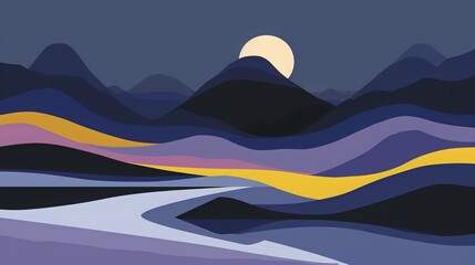 Rhythm in landscape by Bob Staake, darkwhite, violet, yellow, blue