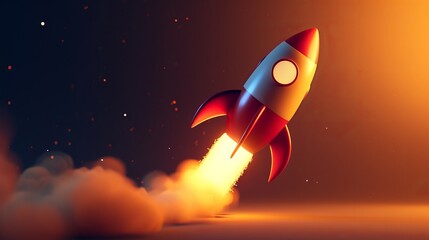 rocket icon, Cartoon Style, Solid Color Background Luminous Effect, 3d 