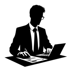 Accountant silhouette icon, depicted in a professional and focused style - obrazy, fototapety, plakaty