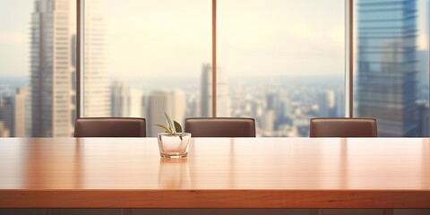 Fototapeta premium Empty table in corporate boardroom for product display.