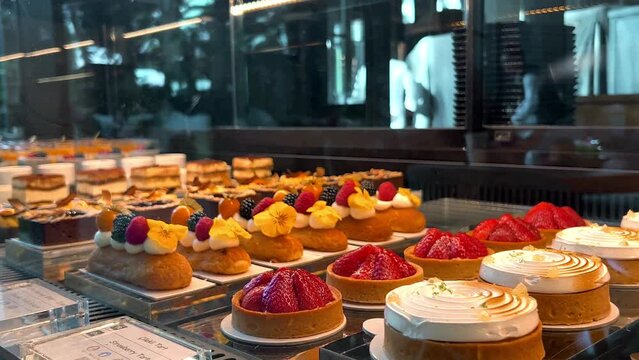 Pastry shop with delicious sweet cakes in 5 stars resort spa hotel 