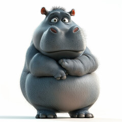 Hipopótamo gordo e fofo no estilo personagem cartoon isolado no fundo branco