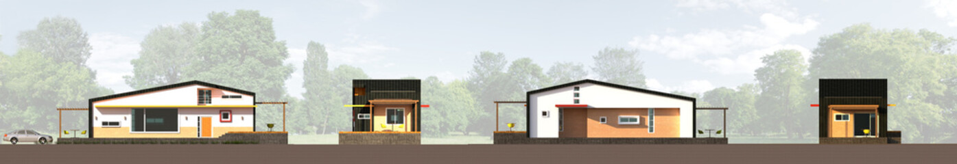 2d illustration of modern house facade, elevation of modern house