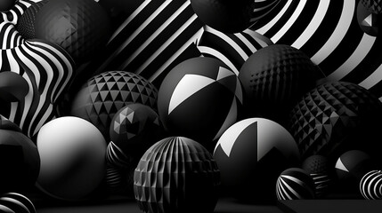Background of black and white stripes. Striped spheres world for modern design