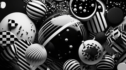 Background of black and white stripes. Striped spheres world for modern design