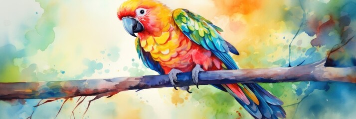 Watercolor beautiful bright parrot