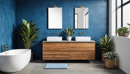 Modern Minimalist Bathroom Interior with Wooden Vanity