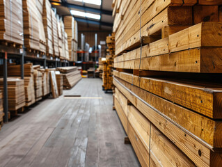 Stack of wooden planks in warehouse store for use on make a furniture for decor home and office
