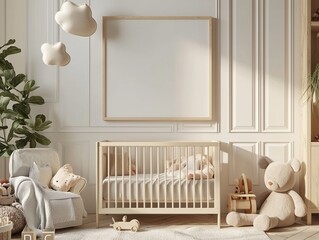Cozy Nursery Mockup Frame, Empty Space,Blank Baby Room Mockup, Tender Nursery