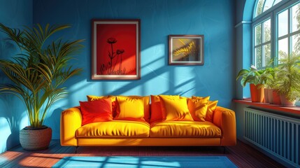 modern living roomroom, cozy, atmosphere, illustration for a wallpaper generative AI