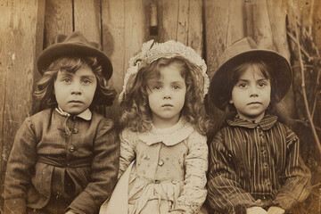 Vintage portrait of children, photo picture with original film grain