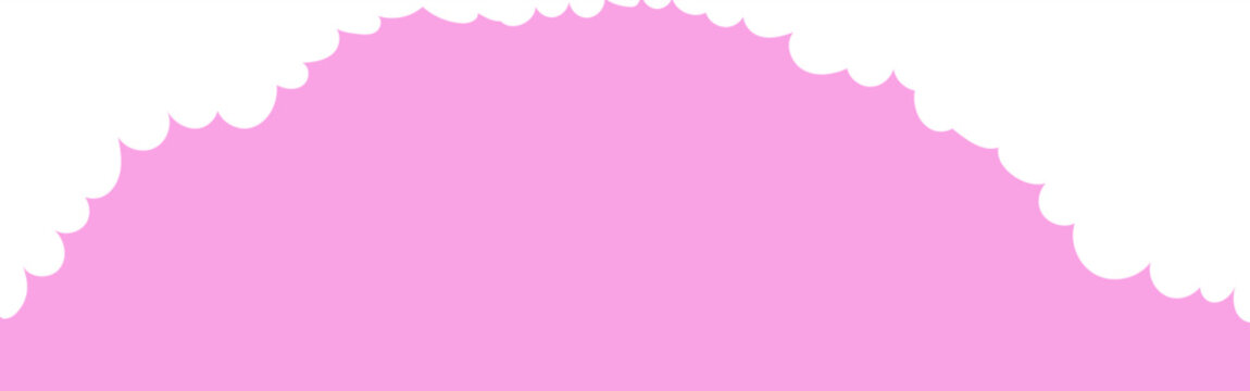 Clouds wide border. Painted white clouds on pink background. Simple vector illustration