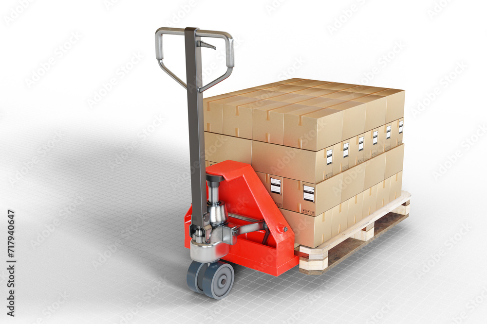 Poster the boxes are on the loader. corrugated cardboard boxes. warehouse equipment. packaging boxes stacke