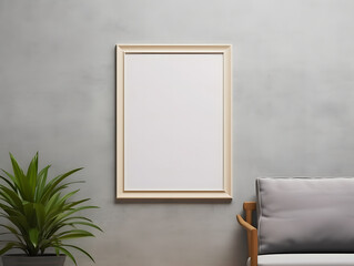 3D modern interior with blank poster frame mockup in the wall