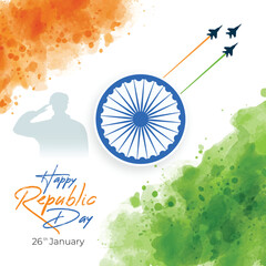 Happy Republic day, Typography Design and Indian people celebrating Republic day