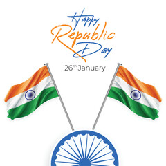 Happy Republic day, Typography Design and Indian people celebrating Republic day