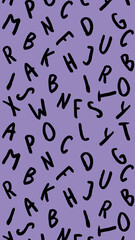 template with the image of keyboard symbols. set of letters. Surface template. pastel violet background. Vertical image.