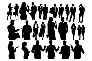 collection businessman and business woman gesture silhouette
